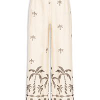 Calça Feminina Linho Pantalona Bordado Orla - Bege