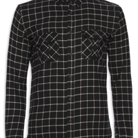 Camisa Masculina Com 2 Bolsos Flannel Quadros - Preto