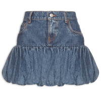 Saia Gathered Hem Denim Mini Skirt - Azul
