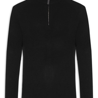 Suéter Masculino Gola Alta Com Meio Zíper Blend de Lã e Cashmere - Preto