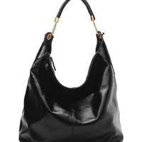 Bolsa Feminina Hobo Couro Grande Alça Metais - Preto