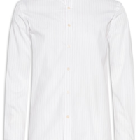 Camisa Masculina Tricoline Mini Listras - Branco