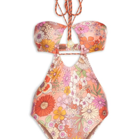 Maiô Floral Com Recortes - Laranja