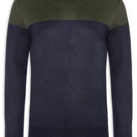 Suéter Masculino Gola Redonda Bicolor - Azul