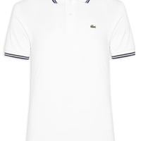 Polo Masculina Classic Fit Gola E Manga Listradas Em Piquet De Algodão - Branco