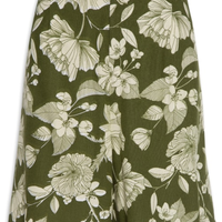 Bermuda Feminina Cintura Alta Linho Misto Estampado - Verde
