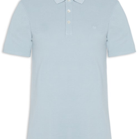 Polo Masculina Regular Fit Logo Bordado Piquet De Algodão - Azul
