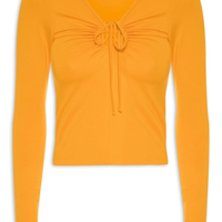 Blusa Feminina Manga Longa Em Malha Franzido - Amarelo