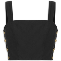Blusa Cropped Feminino Em Crepe Decote Reto - Preto