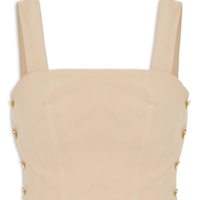 Blusa Cropped Feminino Em Crepe Decote Reto - Bege