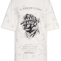 Camiseta Feminina Malha Tigre Brilho Over - Branco