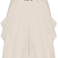 Short Feminino Prega Alfaiataria com Cinto - Bege
