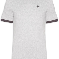 Camiseta Masculina Retro Embroidered Ringer Neck - Cinza