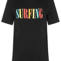Camiseta Masculina Manga Curta Gola Careca Vintage Surfing Slim - Preto