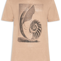 Camiseta Masculina Manga Curta Gola Careca Concha Caiçara - Bege