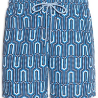 Short Masculino De Praia Estampado Com Cordão - Azul