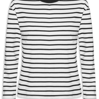 Blusa Feminina Listrada Manga Longa - Branco