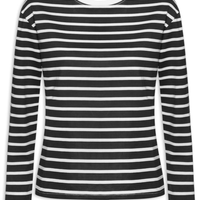 Blusa Feminina Listrada Manga Longa - Preto