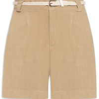 Short Feminino Pregas Com Linho - Marrom