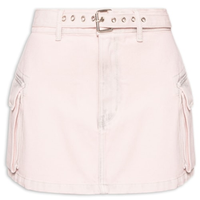 Saia Jeans Curta Com Cinto - Rosa