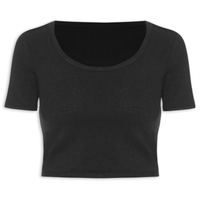 Blusa Feminina Cropped Rib - Preto