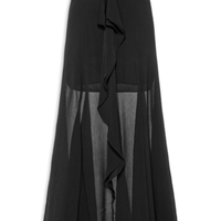 Saia Longa Com Babado Frontal - Preto