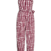 Macacão Feminino Tricoline Estampa Trama - Vermelho