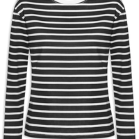 Blusa Feminina Listrada Manga Longa - Preto
