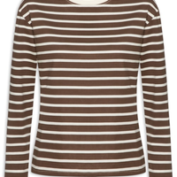 Blusa Feminina Listrada Manga Longa - Marrom