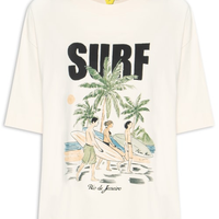 Camiseta Feminina Ampla Surf Rio - Bege