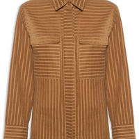 Camisa Feminina Veludo Stripe Mia - Marrom