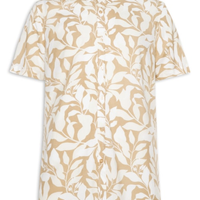 Camisa Masculina Manga Curta Estampa Folhagem - Bege