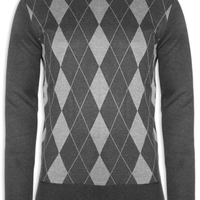 Suéter Masculino Gola Redonda Xadrez Argyle - Preto