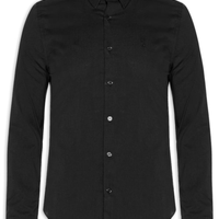 Camisa Manga Longa Tricoline Elastano Lisa - Preto