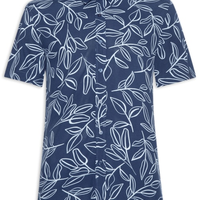 Camisa Masculina Manga Curta Estampa Folhagem - Azul