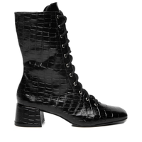 Bota Feminina Lace-up Em Couro - Preto