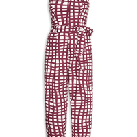 Macacão Feminino Tricoline Estampa Trama - Vermelho