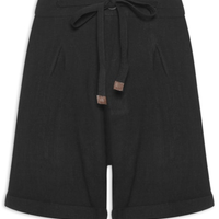 Short Feminino Amarração Com Linho - Preto