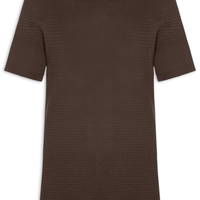 Camiseta Masculina Gola Redonda Em Tricot - Marrom