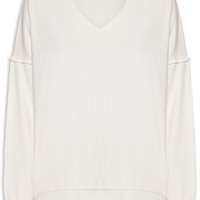 Suéter Feminino Tricot Oversized Decote V - Off White