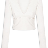 Blusa Feminina Decote V Manga Longa - Branco