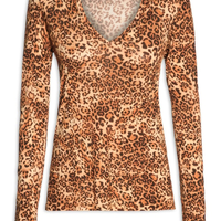 Blusa Feminina Decote V Manga Longa Onça - Animal Print