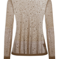 Blusa Feminina de Tricot Transparente Com Hotfix - Marrom