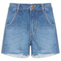 Short Jeans Feminino Recorte Com Prega - Azul