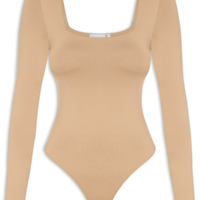 Body Feminino Manga Longa E Decote Quadrado - Bege