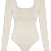 Body Feminino Manga Longa E Decote Quadrado - Bege