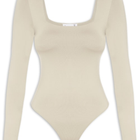 Body Feminino Manga Longa E Decote Quadrado - Bege