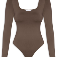 Body Feminino Manga Longa E Decote Quadrado - Marrom