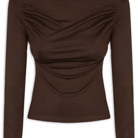 Blusa Feminina Drapeada Manga Longa - Marrom