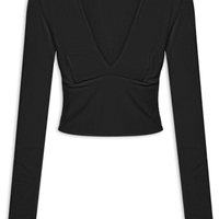 Blusa Feminina Decote V Manga Longa - Preto